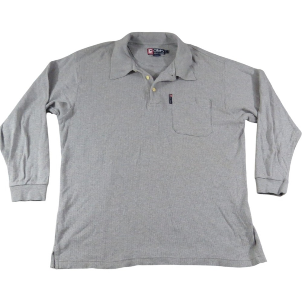 Chaps Ralph Lauren Polo Shirt Men Large Gray Long Sleeve Cotton Pique Casual Top